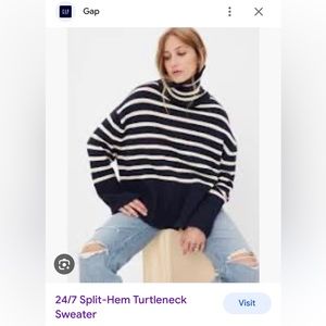 Gap 24/7 Split-Hem Turtleneck Striped Sweater
